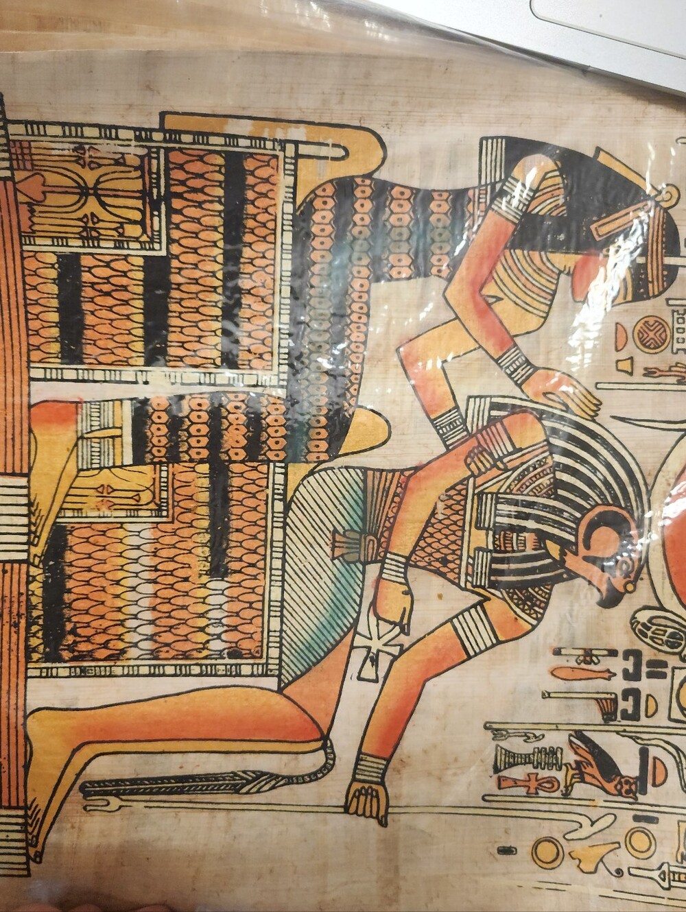 Egyptian Papyrus Wall Art - Gold, Orange & Black Mythic Scene - Picture 4 of 4